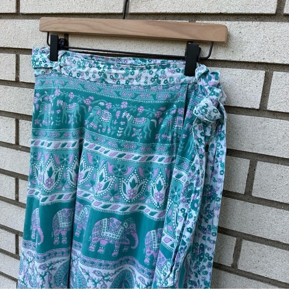 Vintage Funky People Elephant Peacock Wrap Skirt Boho Hippie Cotton Free Size - Picture 2 of 10